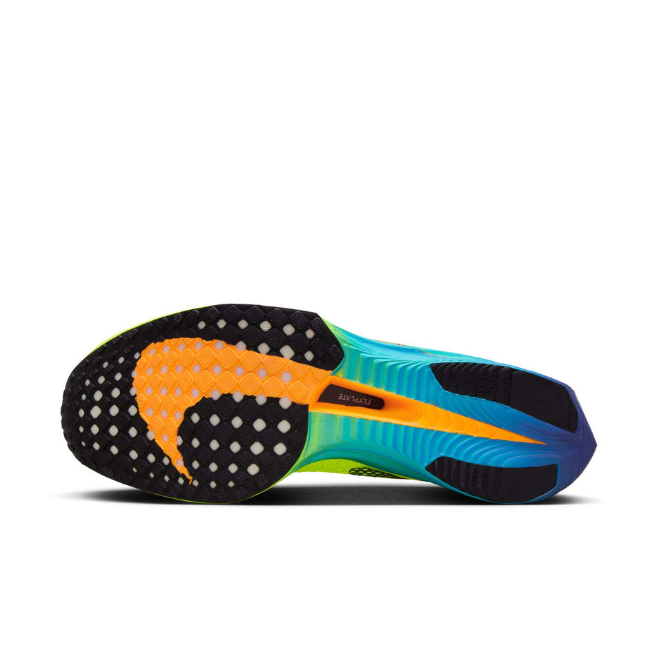 Outsole on the left shoe from a pair of Nike Women's Vaporfly 3 Road Racing Shoes in the Volt/Black-Scream Green-Barely Volt colourway (8185985925282)