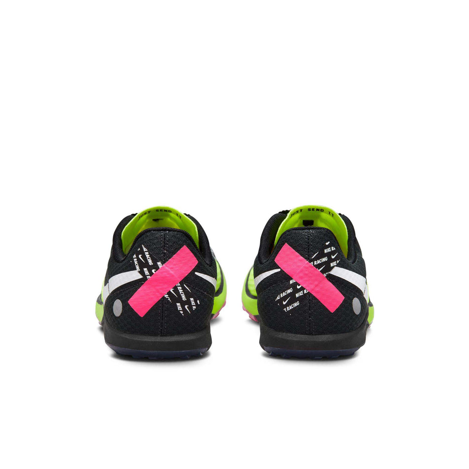 The back of a pair of Nike Unisex Rival XC 6 Cross-Country Spikes in the Volt/White-Black-Hyper Pink colourway (8064173211810)