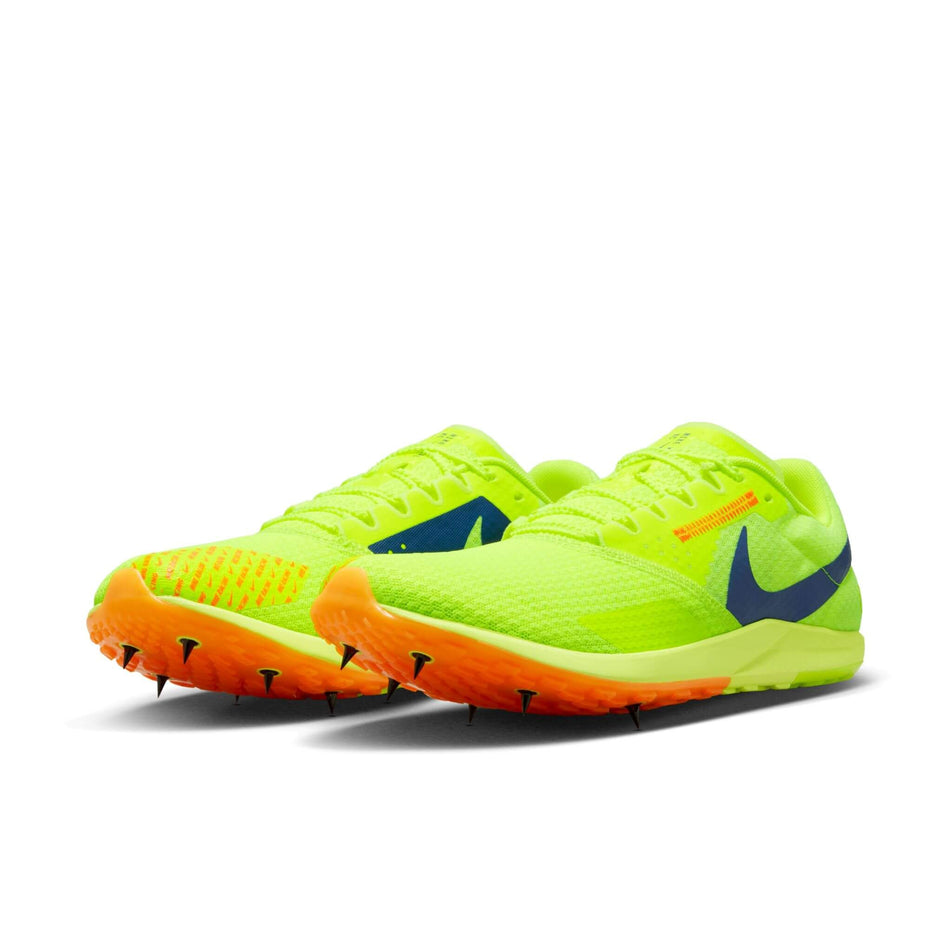 A pair of Nike Unisex Rival XC 6 Cross-Country Spikes in the Volt/Concord-Total Orange-Total Orange colourway. (8503786078370)