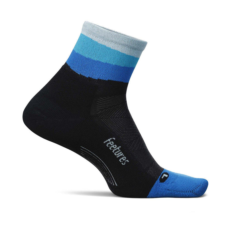 Medial side of the left sock from a pair of Feetures Unisex Elite Light Cushion Quarter running socks in the Oceanic Ascent colourway (8149383348386)
