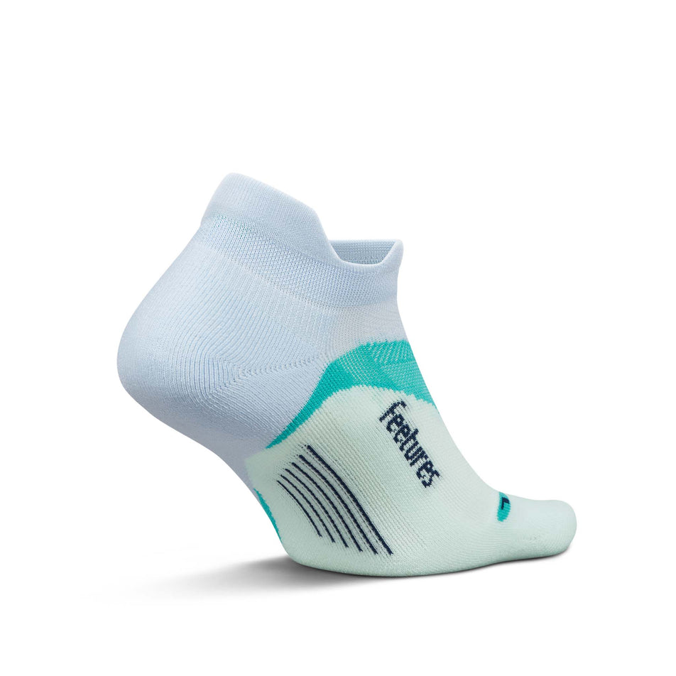 Medial view of the left sock from a pair of Feetures Unisex Elite Light Cushion No Show Tab in the Glacier Mist colourway.