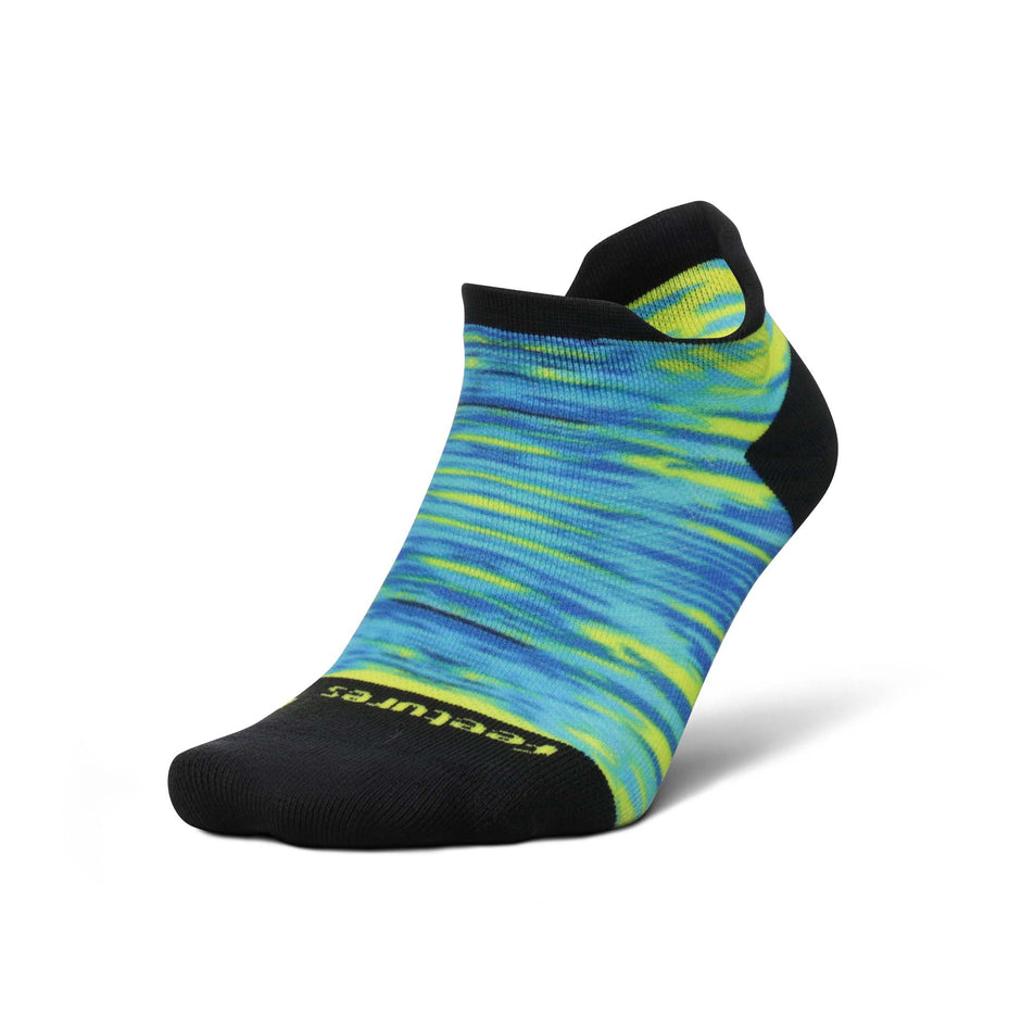 Lateral side of the left sock from a pair of Feetures Unisex Elite Light Cushion No Show Tab Running Socks in the Reflection Blue colourway (8135797637282)