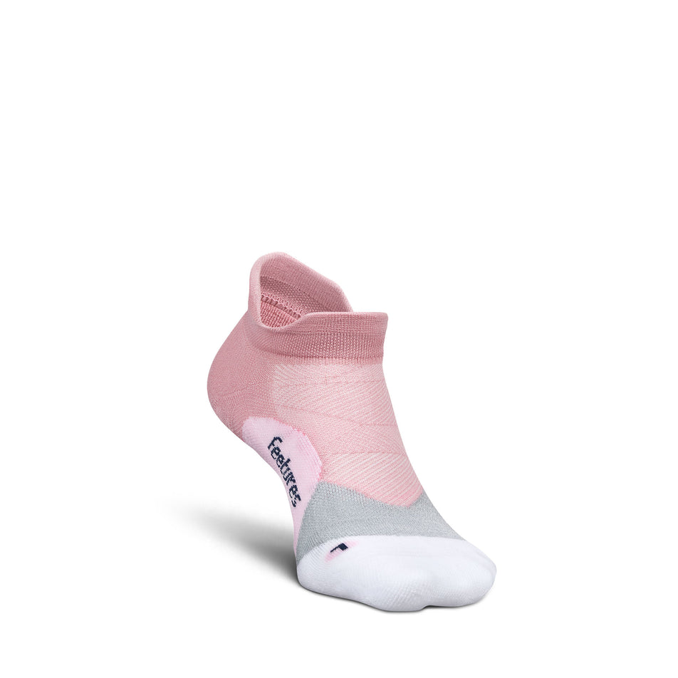 The left sock from a pair of Feetures Unisex Elite Light Cushion No Show Tab in the Pink Orchard colourway. (8739771318434)