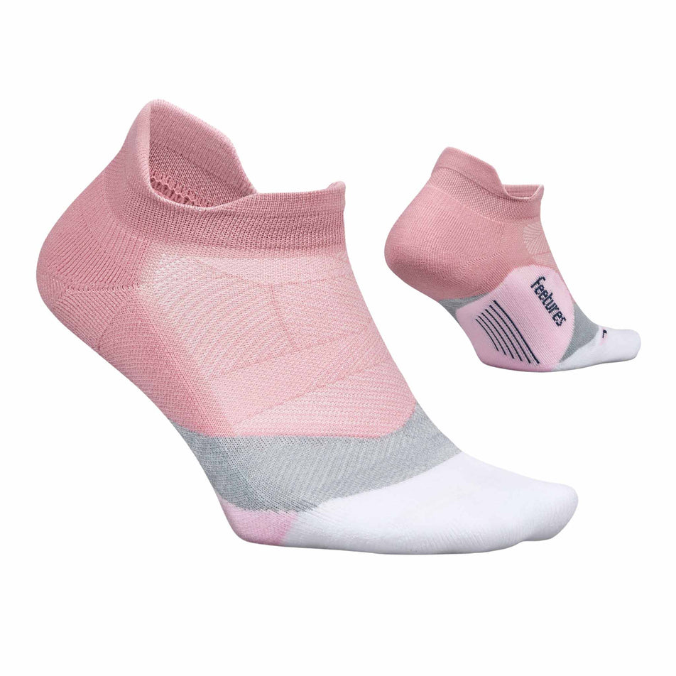 A pair of Feetures Unisex Elite Light Cushion No Show Tab in the Pink Orchard colourway. (8739771318434)