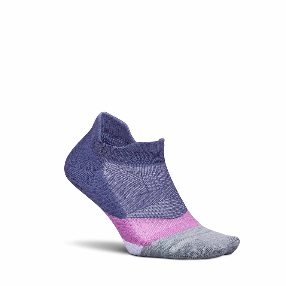 Lateral view of the right sock from a pair of Feetures Unisex Elite Light Cushion No Show Tab in the Future Dusk colourway. (8739809558690)