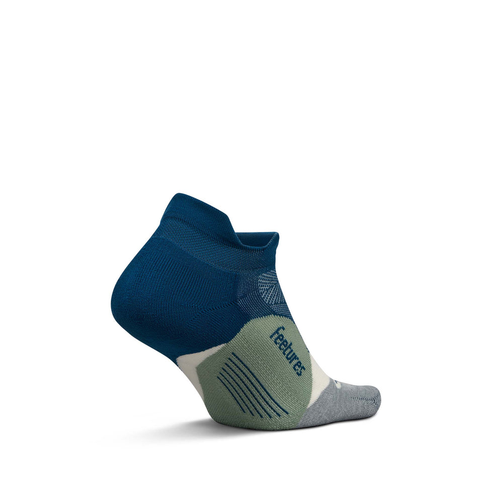Medial view of the left sock from a pair of Feetures Unisex Elite Light Cushion No Show Tab in the Midnight Woods colourway. (8739850322082)