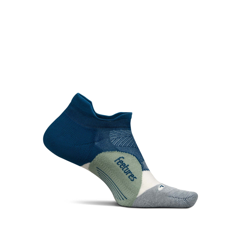 Medial view of the left sock from a pair of Feetures Unisex Elite Light Cushion No Show Tab in the Midnight Woods colourway. (8739850322082)