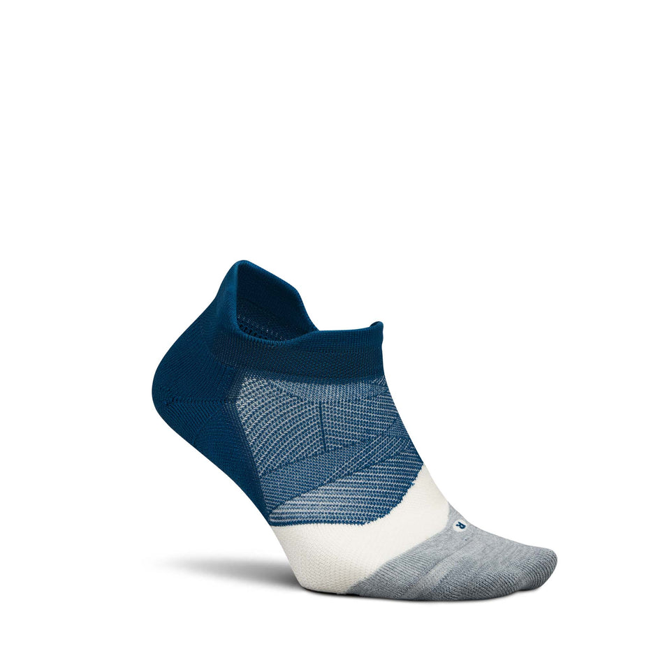 Lateral view of the right sock from a pair of Feetures Unisex Elite Light Cushion No Show Tab in the Midnight Woods colourway. (8739850322082)