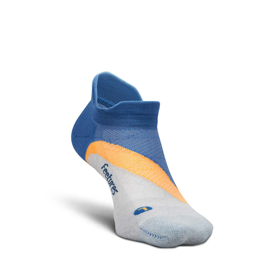 The left sock from a pair of Feetures Unisex Elite Light Cushion No Show Tab in the Rally Blue colourway.