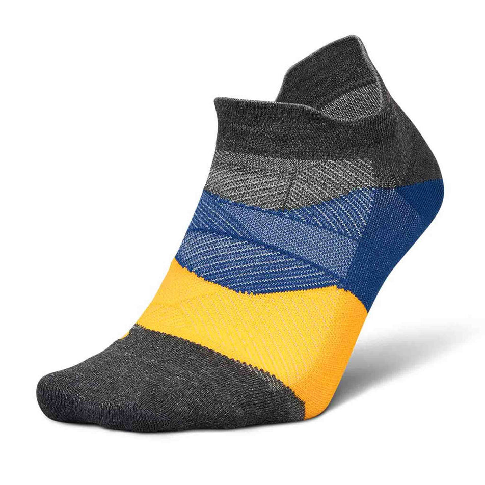 Lateral side of the left sock from a pair of Feetures Unisex Elite Ultra Light No Show Tab in the Iron Seal colourway. (8583315980450)