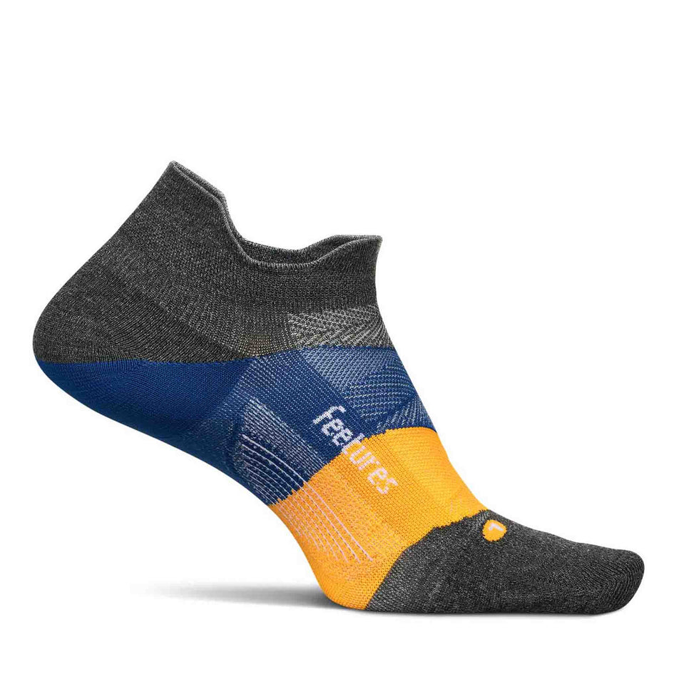 Medial side of the left sock from a pair of Feetures Unisex Elite Ultra Light No Show Tab in the Iron Seal colourway. (8583315980450)