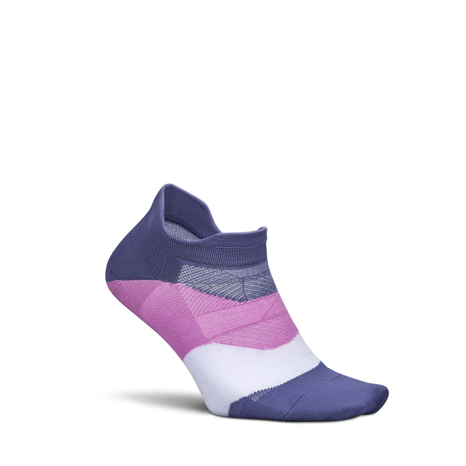 Lateral side of the right sock from a pair of Feetures Unisex Elite Ultra Light No Show Tab in the Future Dusk colourway. (8739654369442)