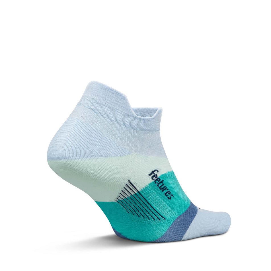 Medial view of the left sock from a pair of Feetures Unisex Elite Ultra Light No Show Tab in the Glacier Mist colourway.