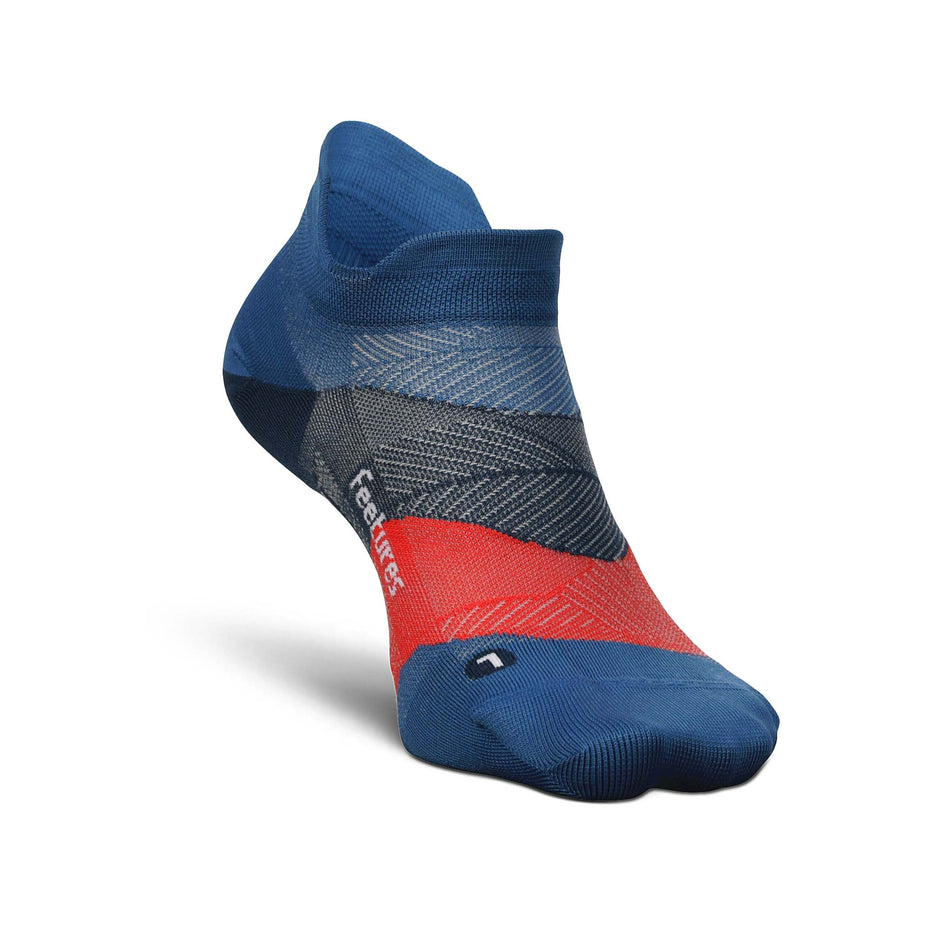 Medial-front side of the left sock from a pair of Feetures Unisex Elite Ultra Light No Show Tab running socks in the Atmospheric Blue colourway (8149327904930)