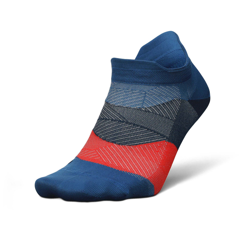 Lateral side of the left sock from a pair of Feetures Unisex Elite Ultra Light No Show Tab running socks in the Atmospheric Blue colourway (8149327904930)