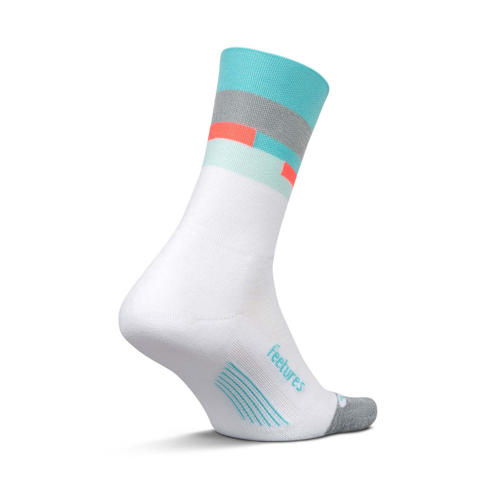 Medial side of the left sock from a pair of Feetures Unisex Elite Light Cushion Mini Crew in the Aquatic White colourway. (8583383646370)