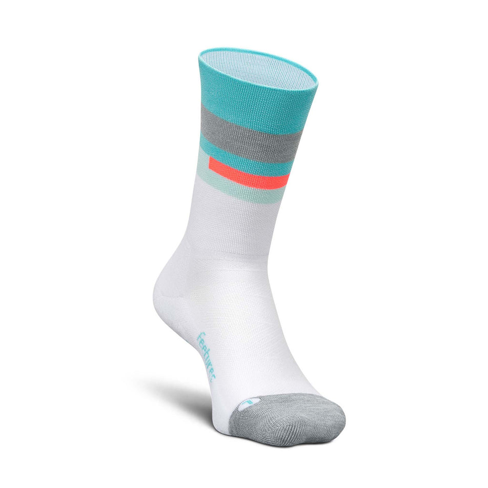 The left sock from a pair of Feetures Unisex Elite Light Cushion Mini Crew in the Aquatic White colourway. (8583383646370)