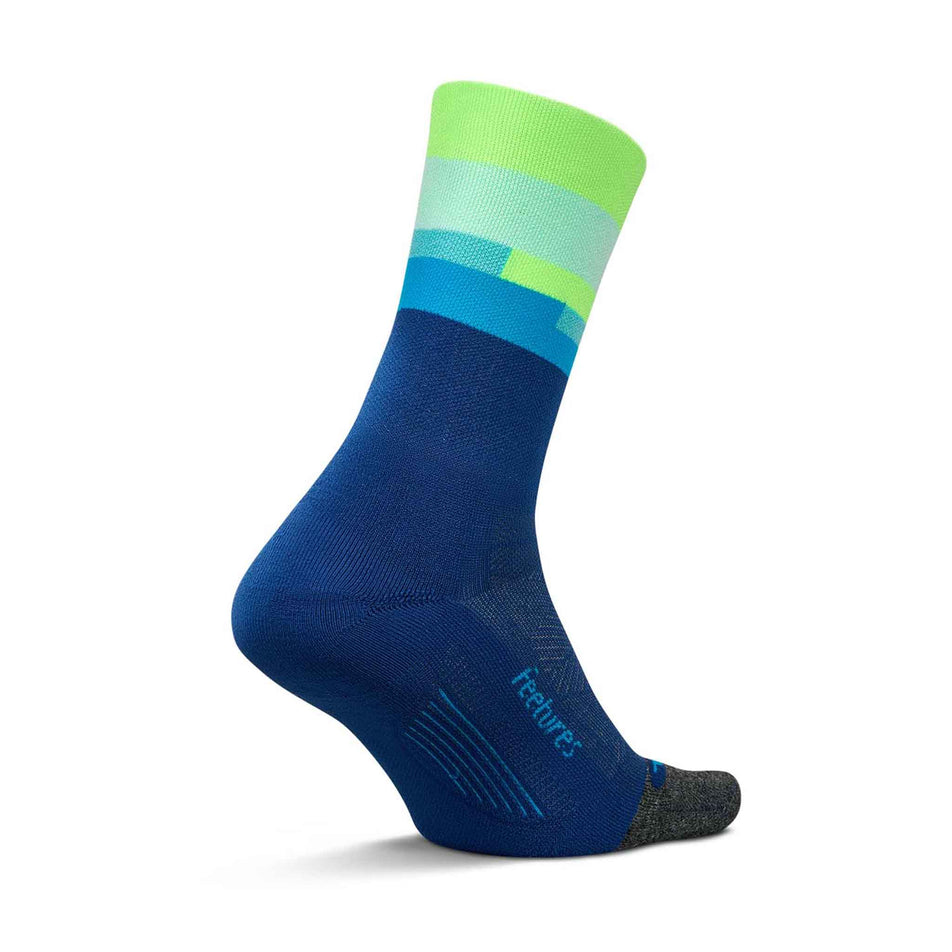 Medial side of the left sock from a pair of Feetures Unisex Elite Light Cushion Mini Crew in the Surfboard Blue colourway. (8583393771682)