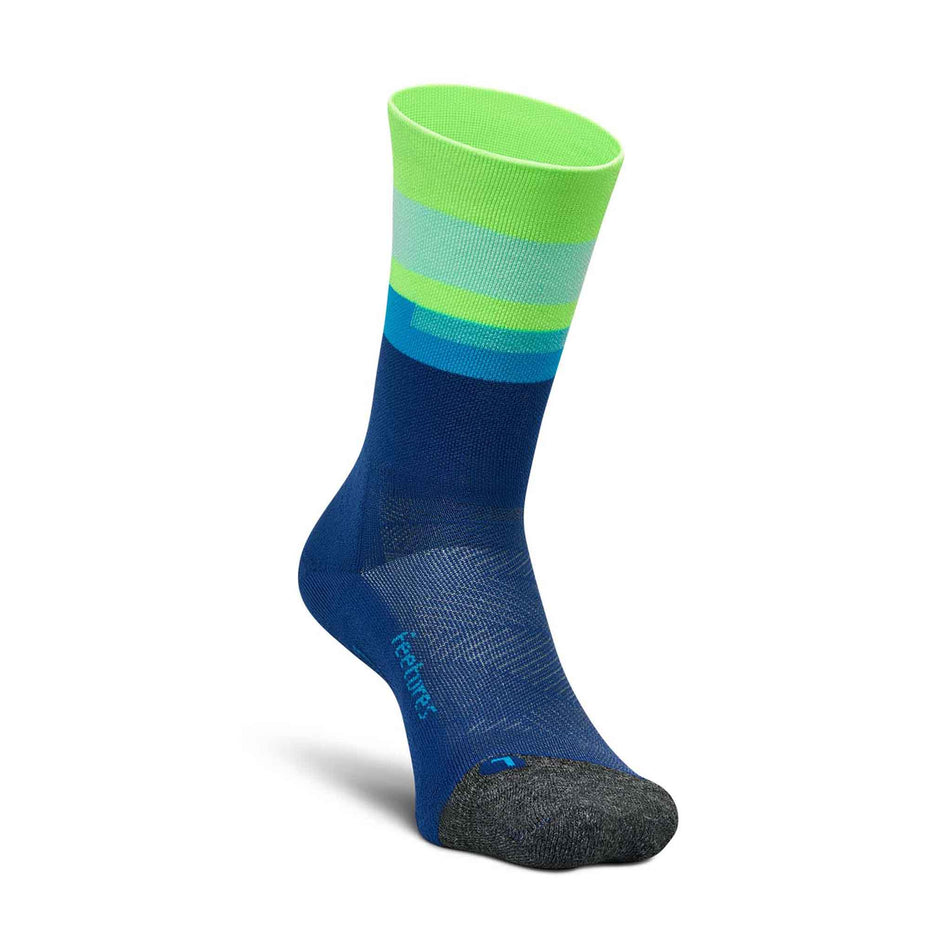 The left sock from a pair of Feetures Unisex Elite Light Cushion Mini Crew in the Surfboard Blue colourway. (8583393771682)