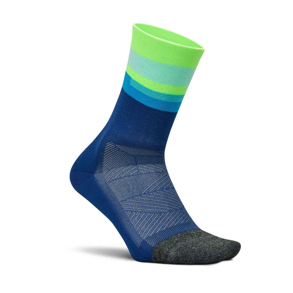 Lateral side of the right sock from a pair of Feetures Unisex Elite Light Cushion Mini Crew in the Surfboard Blue colourway. (8583393771682)
