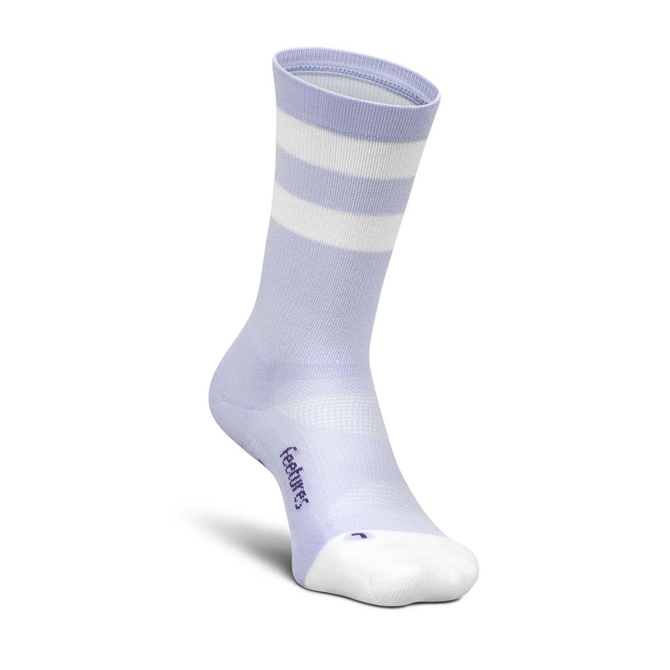 The left sock from a pair of Feetures Unisex Elite Light Cushion Mini Crew in the Lilac High Top Stripe colourway. (8583366213794)
