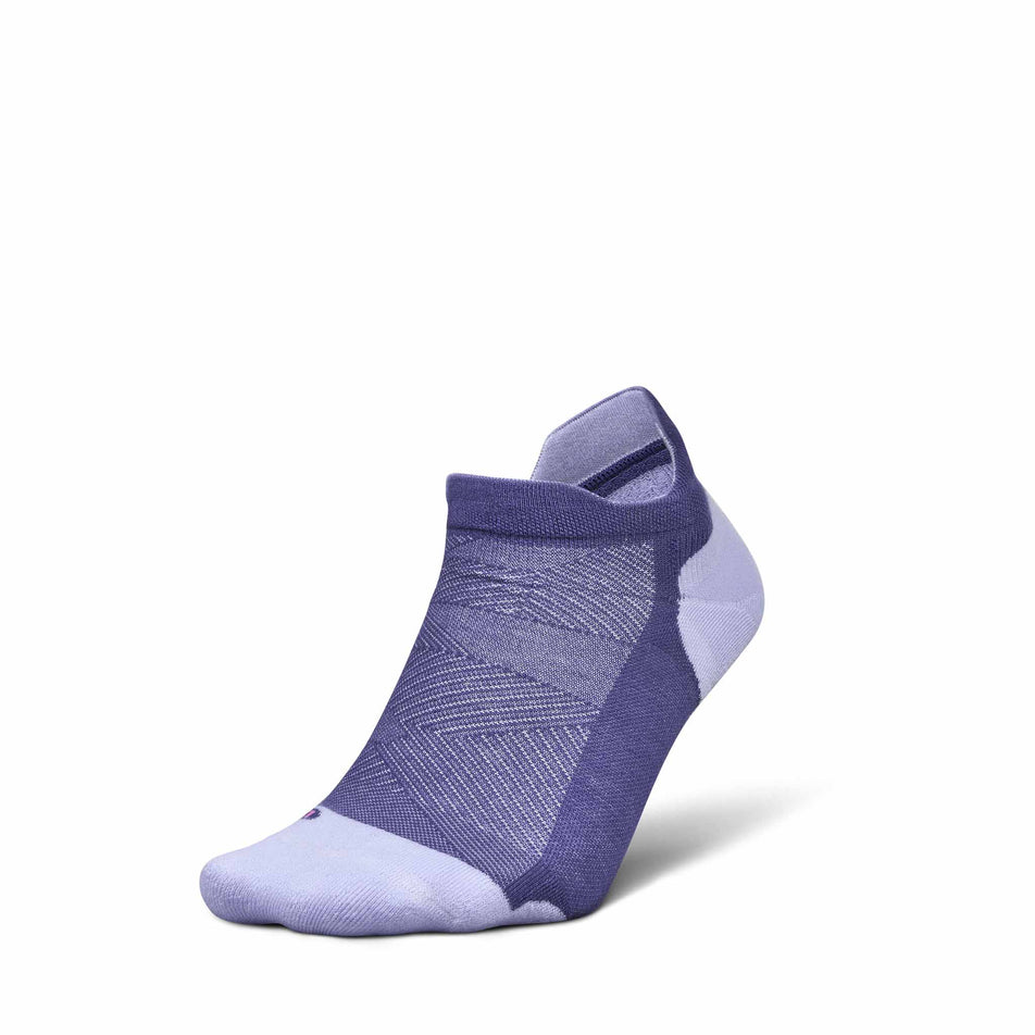 Lateral view of the left sock from a pair of Feetures Unisex Elite Max Cushion No Show Tab in the Future Dusk colourway. (8739879714978)