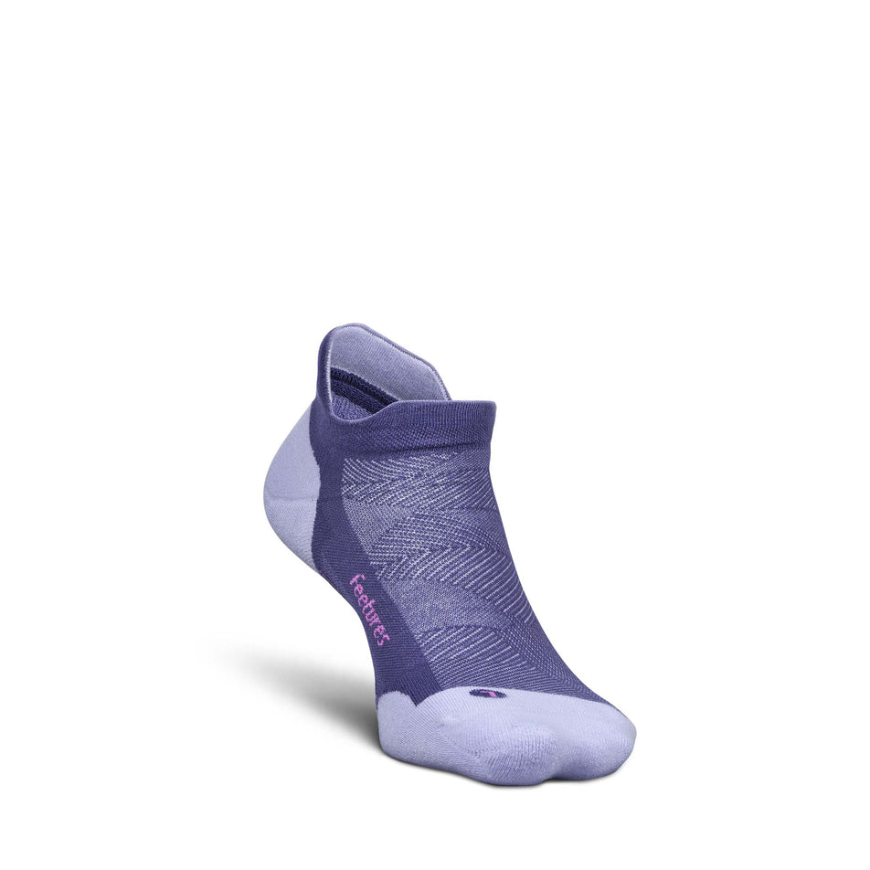 The left sock from a pair of Feetures Unisex Elite Max Cushion No Show Tab in the Future Dusk colourway. (8739879714978)