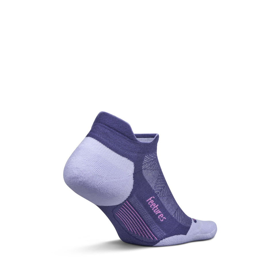 Medial view of the left sock from a pair of Feetures Unisex Elite Max Cushion No Show Tab in the Future Dusk colourway. (8739879714978)