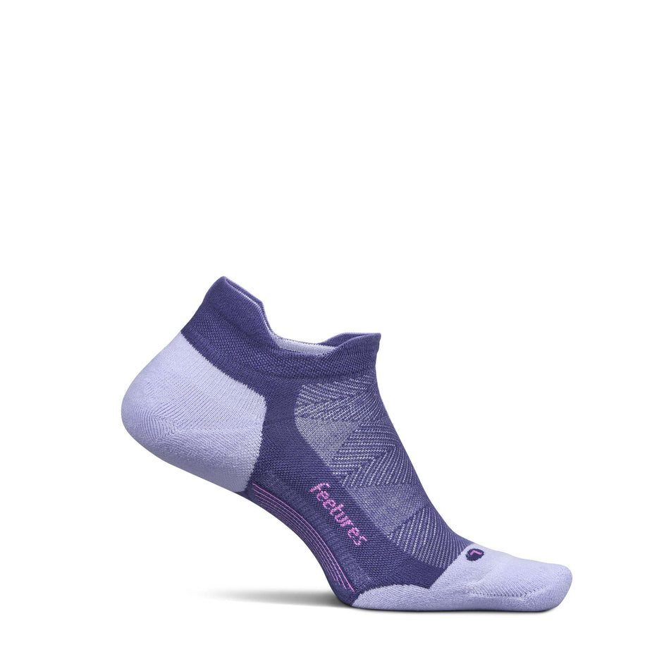 Medial view of the left sock from a pair of Feetures Unisex Elite Max Cushion No Show Tab in the Future Dusk colourway. (8739879714978)