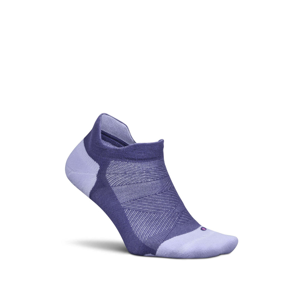 Lateral view of the right sock from a pair of Feetures Unisex Elite Max Cushion No Show Tab in the Future Dusk colourway. (8739879714978)