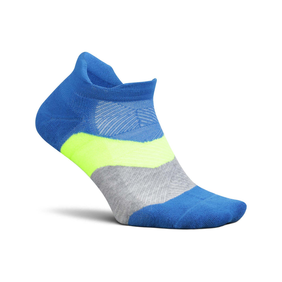 Lateral side of the right sock from a pair of Feetures Unisex Elite Max Cushion No Show Tab in the Boulder Blue colourway (8025220481186)