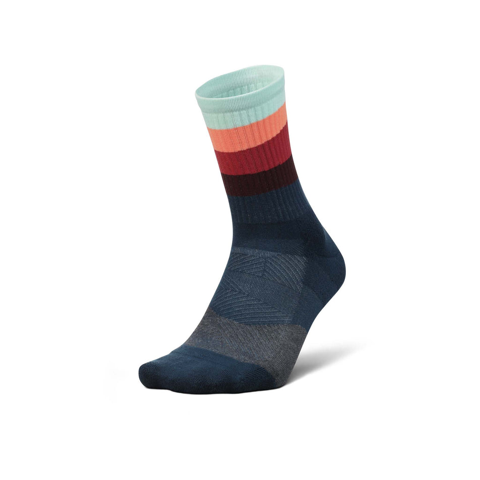 Lateral side of the left sock from a pair of Feetures Unisex Trail Max Cushion Mini Crew Running Socks in the Ascent Navy colourway (8025235194018)