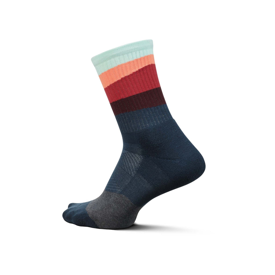 Lateral side of the left sock from a pair of Feetures Unisex Trail Max Cushion Mini Crew Running Socks in the Ascent Navy colourway (8025235194018)