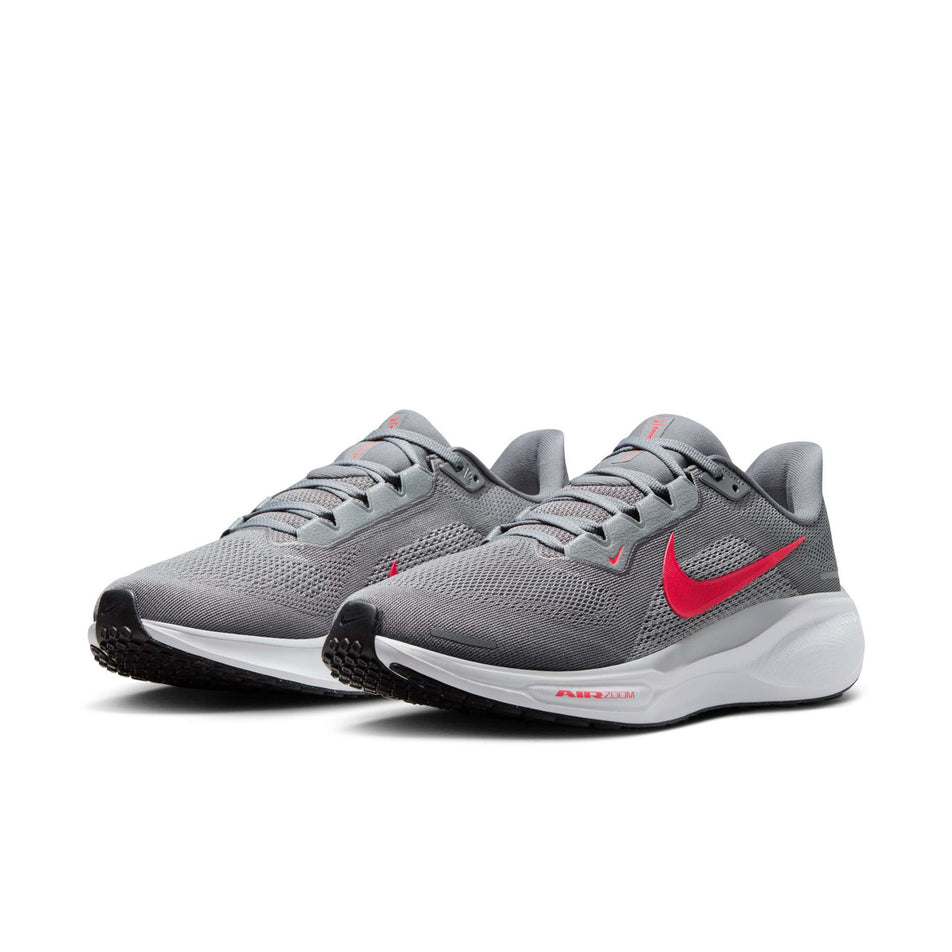 A pair of Nike Men's Pegasus 41 Road Running Shoes in the Cool Grey/Bright Crimson-Wolf Grey colourway. (8684377047202)