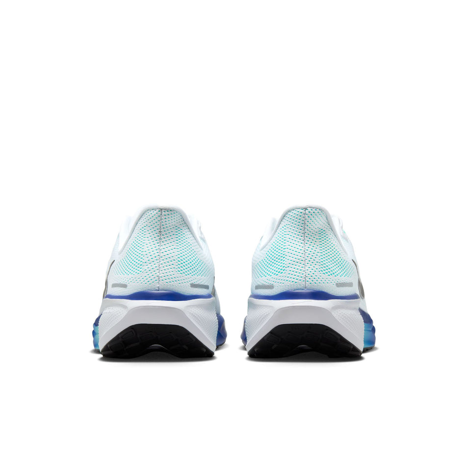 The back of a pair of Nike Men's Pegasus 41 Road Running Shoes in the White/Black-Hyper Turquoise-Concord colourway. (8754773917858)