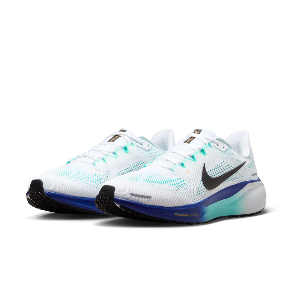 A pair of Nike Men's Pegasus 41 Road Running Shoes in the White/Black-Hyper Turquoise-Concord colourway. (8754773917858)