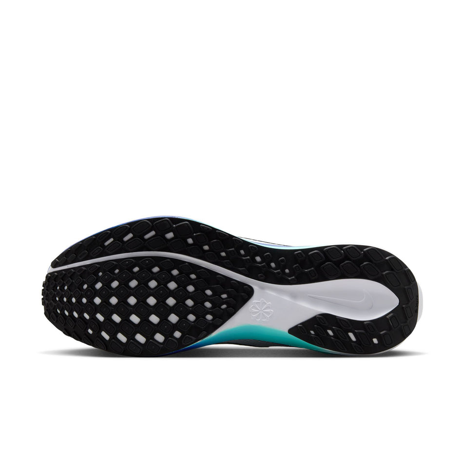 The outsole of the left shoe from a pair of Nike Men's Pegasus 41 Road Running Shoes in the White/Black-Hyper Turquoise-Concord colourway. (8754773917858)