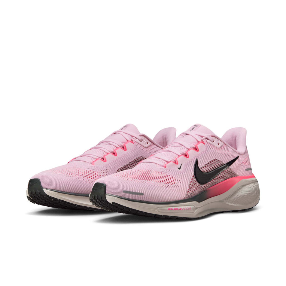 A pair of Nike Men's Pegasus 41 Road Running Shoes in the Pink Foam/Off Noir-Taupe Grey-Hyper Pink colourway. (8791555080354)