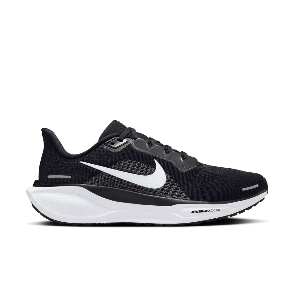 Lateral view of the right shoe from a pair of Nike Women's Pegasus 41 Road Running Shoes in the Black/White-Anthracite colourway. (8686780317858)
