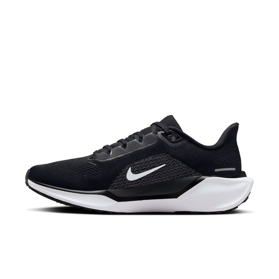 Medial view of the right shoe from a pair of Nike Women's Pegasus 41 Road Running Shoes in the Black/White-Anthracite colourway. (8686780317858)