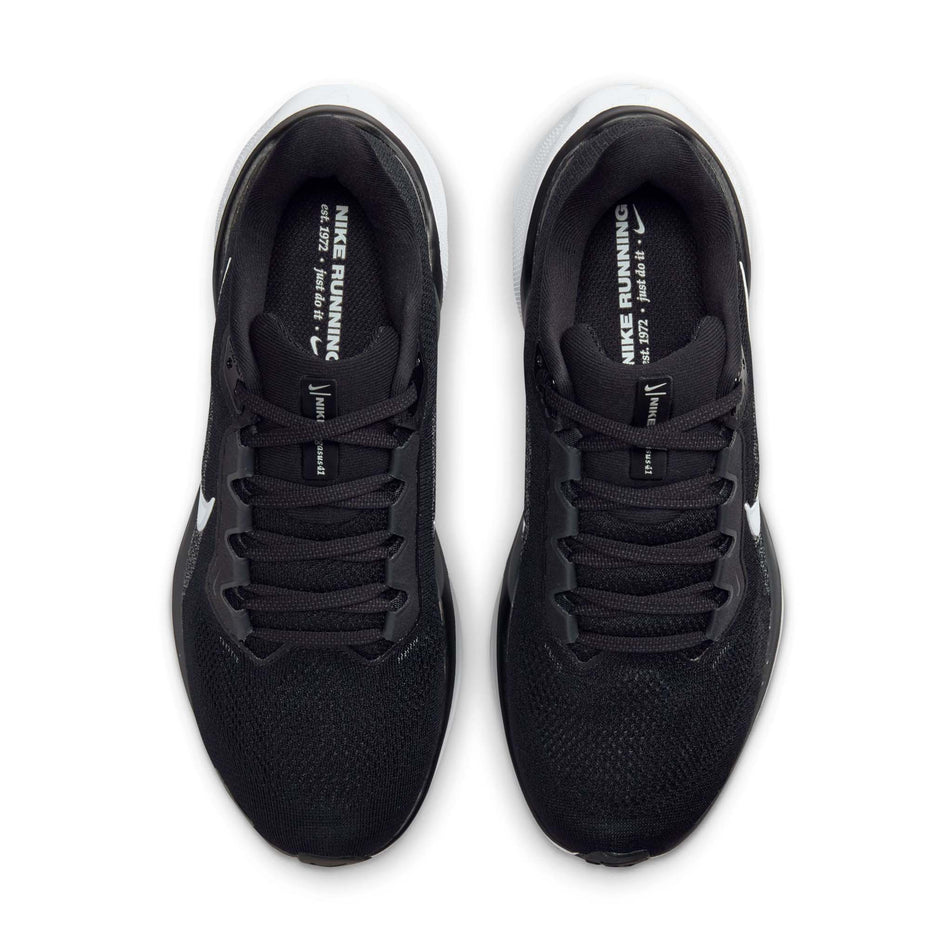 The uppers of a pair of Nike Women's Pegasus 41 Road Running Shoes in the Black/White-Anthracite colourway. (8686780317858)