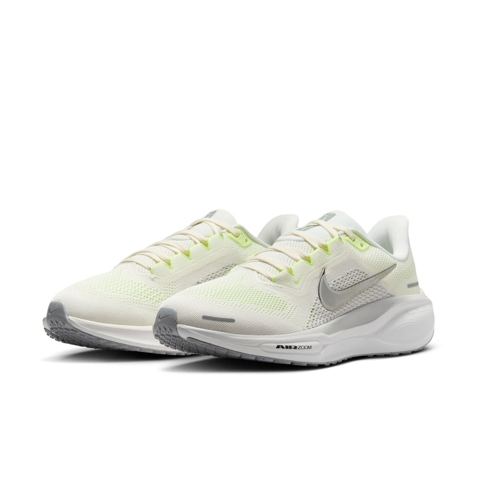 A pair of Nike Women's Pegasus 41 Road Running Shoes in the Sail/Metallic Silver-Photon Dust colourway. (8724651770018)