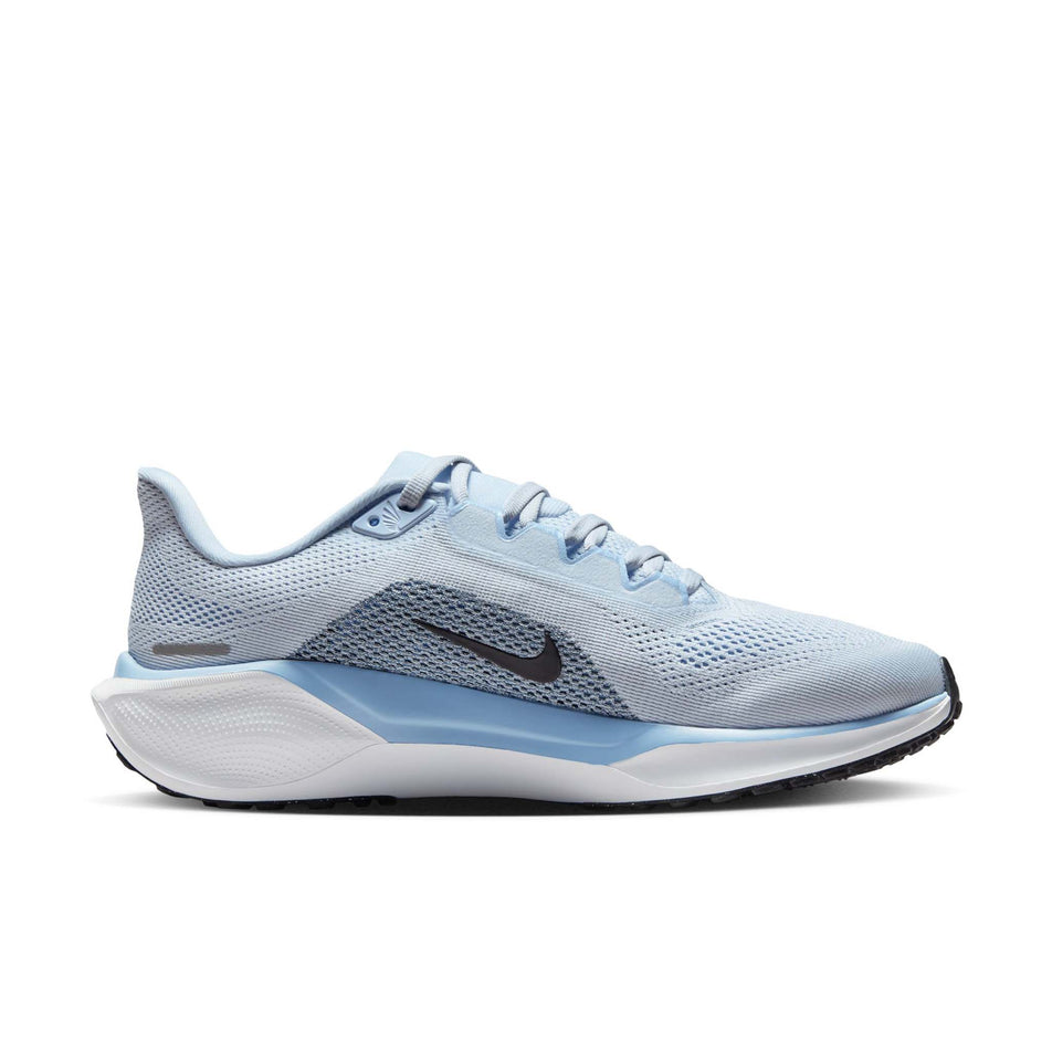 Medial view of the left shoe from a pair of Nike Women's Pegasus 41 Road Running Shoes in the Blue Tint/Black-Psychic Blue-Smokey Blue colourway. (8614626754722)