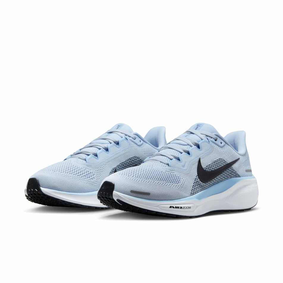 A pair of Nike Women's Pegasus 41 Road Running Shoes in the Blue Tint/Black-Psychic Blue-Smokey Blue colourway. (8614626754722)