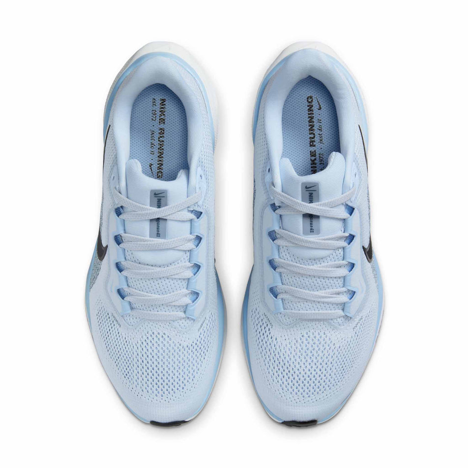 The uppers on a pair of Nike Women's Pegasus 41 Road Running Shoes in the Blue Tint/Black-Psychic Blue-Smokey Blue colourway. (8614626754722)