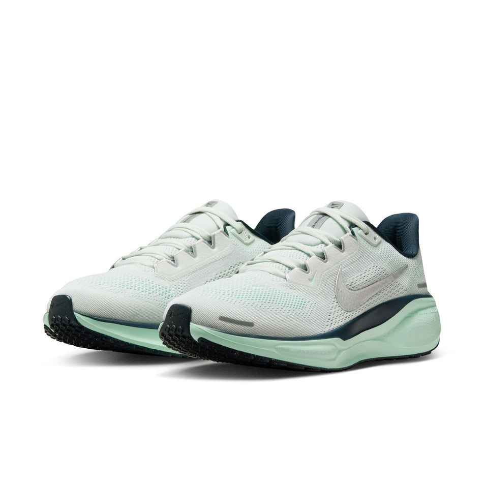A pair of Nike Women's Pegasus 41 Road Running Shoes in the Ghost Aqua/Metallic Silver-Mint Foam colourway. (8686784610466)