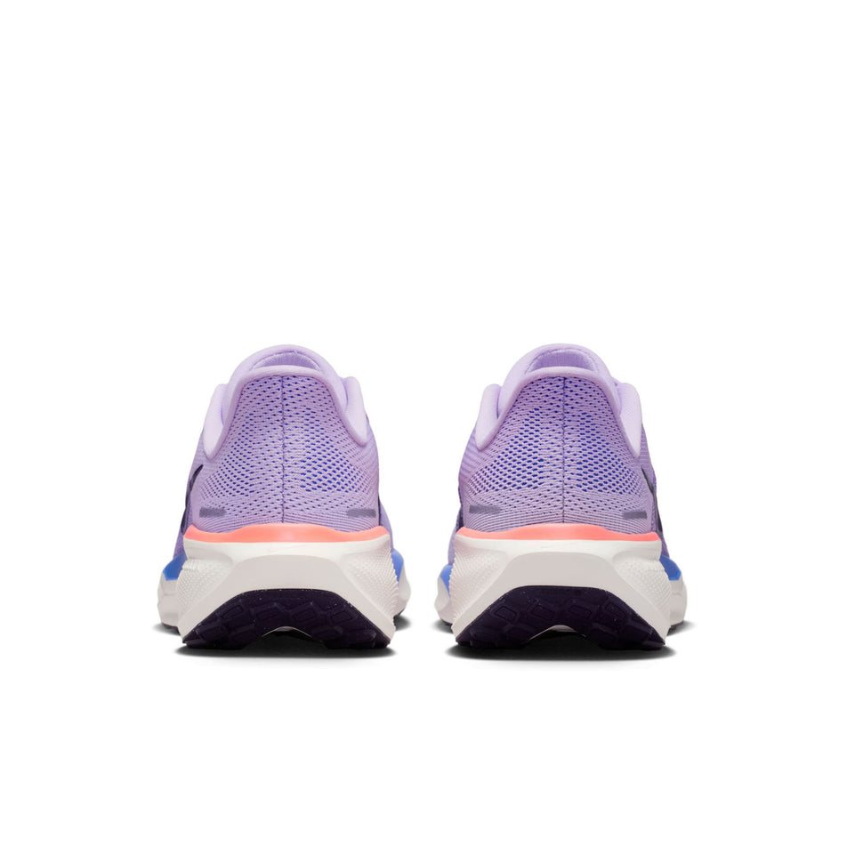 The back of a pair of Nike Women's Pegasus 41 Road Running Shoes in the Violet Mist/Purple Dynasty-Bright Violet colourway.
