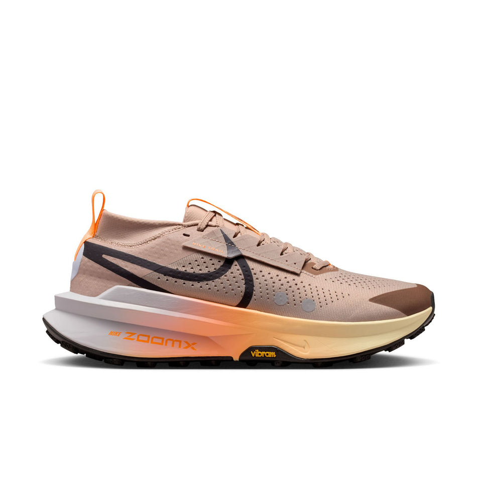 Lateral view of the right shoe from a pair of Nike Men's Zegama Trail 2 Trail Running Shoes in the Malt/Black-Ghost-Alabaster colourway. (8754909708450)