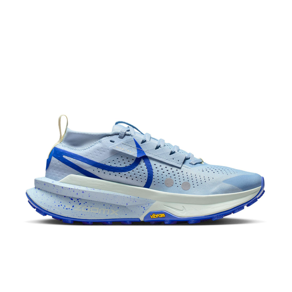 Lateral view of the right shoe from a pair of Nike Women's Zegama Trail 2 Trail Running Shoes in the Light Armory Blue/Racer Blue-World Indigo colourway. (8756169441442)
