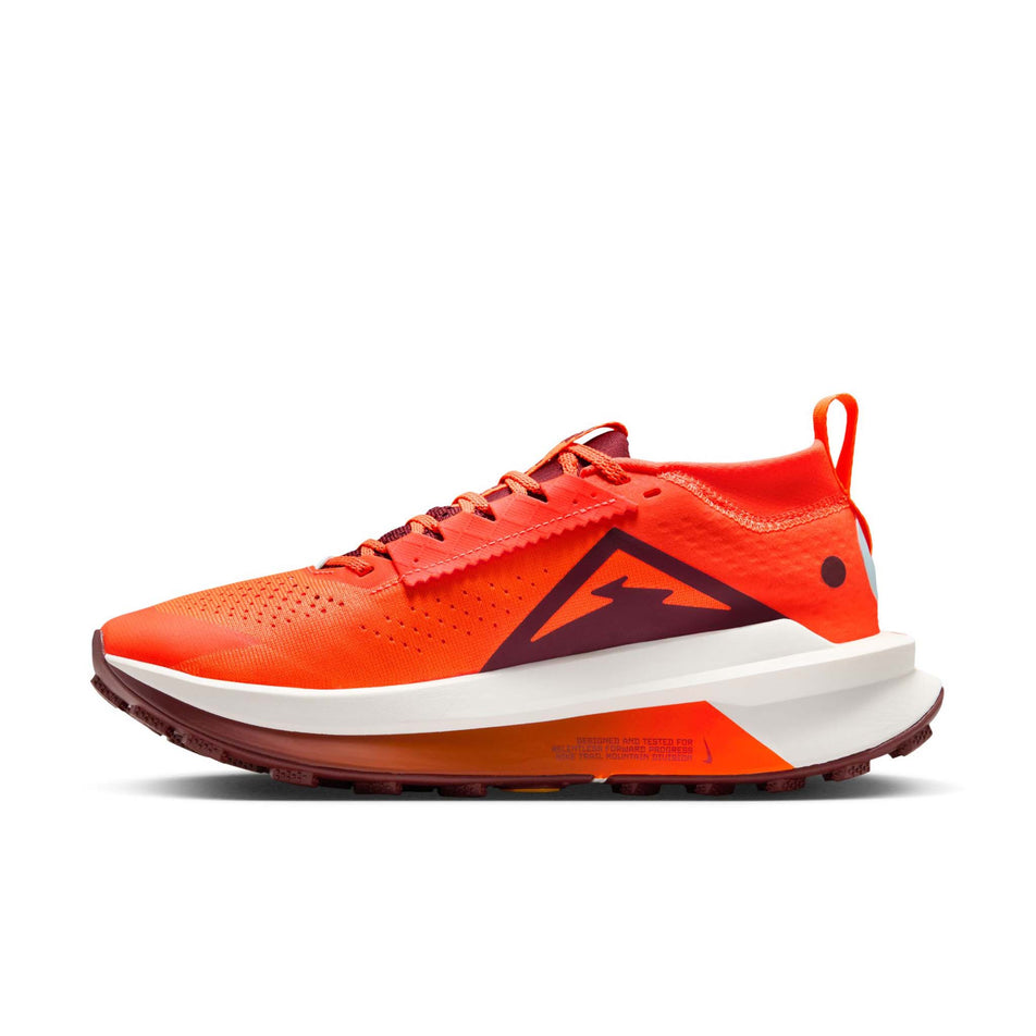 Medial view of the right shoe from a pair of Nike Women's Zegama Trail 2 Trail Running Shoes in the Hyper Crimson/Dark Team Res-Glacier Blue colourway. (8725423882402)